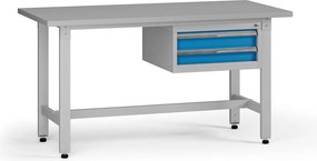 Stół warsztatowy z regulacją wysokości G5, 1500 x 750 x 800-1000 mm, 1x kontener, 2x szuflada, niebieski