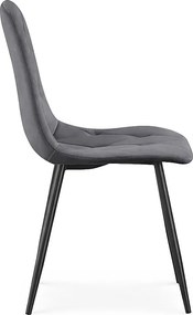 2x Welurowe krzesło tapicerowane pikowane Ciemny Grafit MILO Czarne nogi