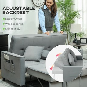 HOMCOM Sofa 4 w 1, regulowana sofa, sofa łóżko, z poduszkami, obicie z tkaniny, do salonu, sypialni, szara
