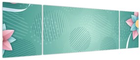 Obraz - Koła z kwiatami (170x50 cm)