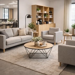 Okrągły stolik kawowy WIRE, średnica 105 cm, brzoza