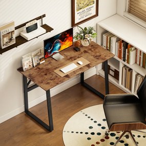HOMCOM Biurko komputerowe z ramą stalową, biurko biurowe, stół PC 120x60x76cm Rustykalny-Brąz+Czarny | Aosom PL