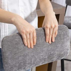 HOMCOM Zestaw 2 hokerów, tapicerowane wysokie krzesła do blatu kuchennego, domowego baru, oparcie, podnóżek, obicie z tkaniny, stal, szary