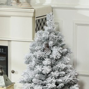HOMCOM Choinka 90 cm, ze światełkami LED, gałęzie w śniegu, szyszki, ognioodporna, podstawa z betonu | Aosom PL