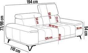 Sofa kanapa PALLADIO z elektrycznym systemem rozkładania siedziska regulowane zagłówki WERSAL