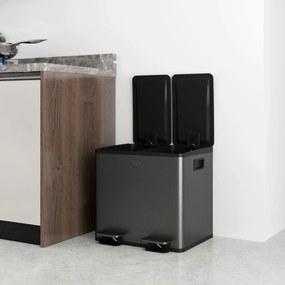 HOMCOM Podwójny kosz 2 x 15 l z pedałem — stal nierdzewna, łatwy w czyszczeniu, czarny