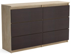 Duża komoda 6 SZUFLAD Szafka 120 cm ARIA Dąb Sonoma/Wenge