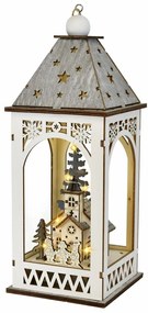 Drewniana latarnia z motywem świątecznym i oświetleniem LED, 11 x 29 cm, ciepła biel