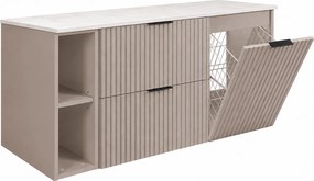 Zestaw szafek łazienkowych z koszem na pranie, Kaszmir / Blat Marmur Bianco / Uchwyty Czarne, 120 x 57 x 46 cm