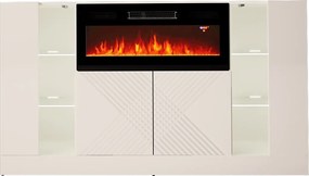 Biała komoda z kominkiem elektrycznym i oświetleniem Diuna 1