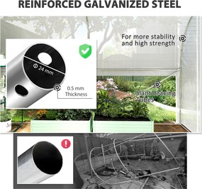 Outsunny Szklarnia tunelowa 3 x 2 x 2 m z rolowanymi bocznymi ściankami, odporna na UV folia z plastiku i stalowy stelaż, Biała