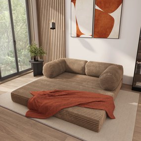Masseno Sofa piankowa ALVIO z funkcją spania, Kanapa z pianki do salonu, Bezmontażowa, Tkanina sztruksowa – Beżowy TILIA 17
