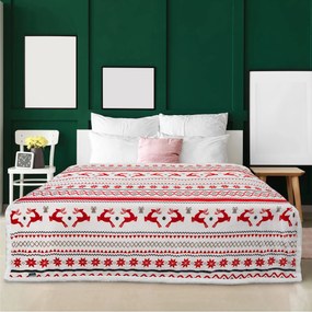 Świąteczny biały koc z mikropluszu z barankiem RETRO CHRISTMAS Rozmiar: 200 x 220 cm
