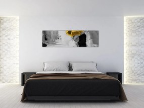 Obraz - Zakochana para pod parasolem, żółty (170x50 cm)