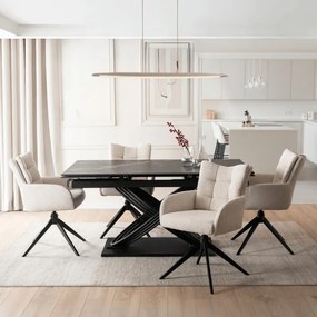 Zestaw Stół Rozkładany IBIZA 160-240 cm Czarny Marmur i 4 Krzesła Tapicerowane JULY Kremowe Nowoczesne