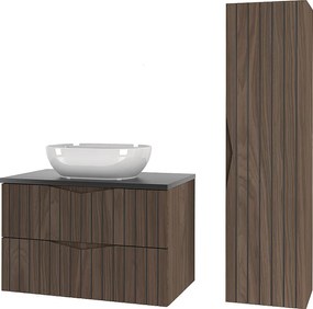 Zestaw Łazienkowy 80cm Szafka z Blatem Umywalka Słupek Ryflowane Fronty Dąb Orzech Stella