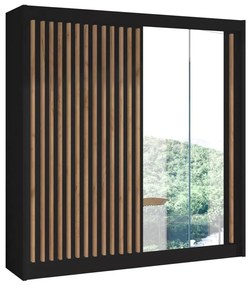 Szafa z lustrem SANTINO 203x215 cm czarna/dąb craft
