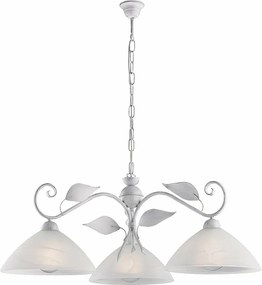 Żyrandol z lakierowanego na biało żelaza z antyczną srebrną dekoracją i białym szkłem alabastrowym śr. 30 3 światła X 96 Ø79 BL313-3-BA