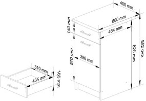 Dolna szafka kuchenna w kolorze betonu - Poli 3X