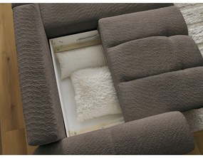 Brązowy rozkładany/ze schowkiem narożnik z materiału bouclé (prawostronny/z szezlongiem) Roxelane – Bobochic Paris