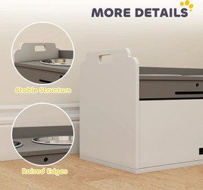 PawHut Podwyższana miska z szafką do przechowywania, 2 miski z pierścieniami antypoślizgowymi, 60 x 30 x 35,5 cm, Biały | Aosom PL