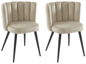 Zestaw 2 krzeseł z weluru i czarnego metalu - Beżowy - PRANILA marki Pascal Morabito