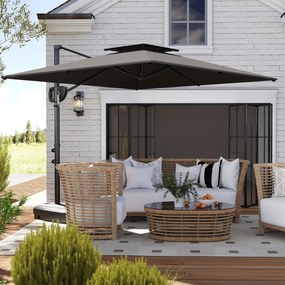 Outsunny Parasol boczny 247 x 247 cm regulowany z podwójnym dachem, korbą i podstawą, wodoodporny, ciemnoszary | Aosom PL