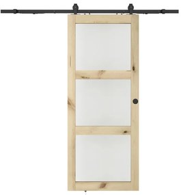 Drzwi przesuwne z szyną natynkową i 3 szybami - wys. 205 x szer. 63 cm - płyta MDF naturalna - Matowe szkło hartowane - ACOSTA II