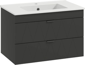 HOMCOM Szafka pod umywalkę Wisząca szafka z ceramiczną umywalką, Szuflady Soft-Close, Czarna