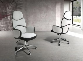 Obrotowe krzesło biurowe z jasnoszarej tkaniny i błyszczącego białego PCV 4142 ANGEL CERDA