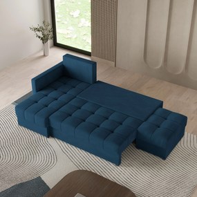 Masseno Narożnik LUMARI z funkcją spania i pojemnikiem na pościel Narozniki L, Rozkładana sofa - Niebieski, KRONOS 09