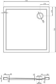 Mexen Flow brodzik kwadratowy slim 75 x 75 cm, biały połysk - 46S107575