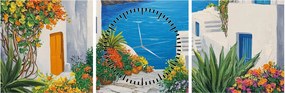Obraz - Grecka uliczka (z zegarem) (90x30 cm)