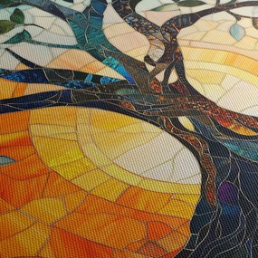 Obraz – Mozaika – słońce i drzewo I. (z zegarem) (90x30 cm)