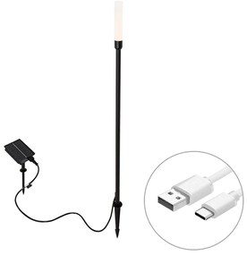 Lampa podłogowa zewnętrzna czarna z wbudowanym akumulatorem LED i panelem słonecznym - Barry