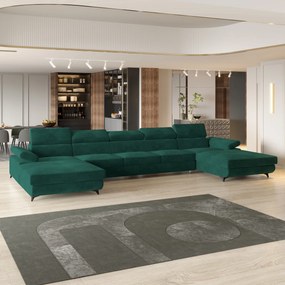 Masseno Narożnik VIVENTE z funkcją spania i pojemnikiem na pościel Narozniki U, Rozkładana sofa - Zielony, MONOLITH 37