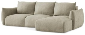 Beżowy rozkładany narożnik z tkaniny szenilowej (prawostronny/z szezlongiem) Leila – Makamii