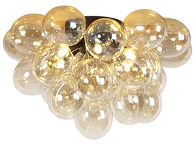 Inteligentna lampa sufitowa czarna z bursztynowym szkłem, 6-punktowa, z 6 żarówkami WiFi G9 - Uvas ArtDeco Oswietlenie wewnetrzne