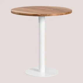 Okrągły Stolik Barowy Z Drewna Akacjowego Macchiato Ø70 Cm & Biały - Sklum