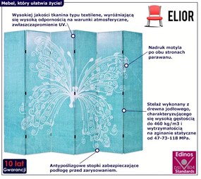 Niebieski parawan wewnętrzny z motylem - Lanard 3X 228 x 170 cm