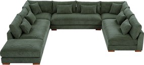 Kanapa narożna wieloosobowa dużych rozmiarów i puf z zielonego sztruksu - SPERONE marki Pascal Morabito