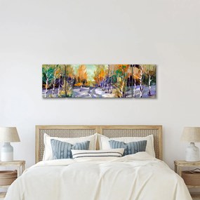 Obraz - Zaśnieżona ścieżka przez las, obraz olejny (170x50 cm)