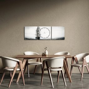 Obraz - Statek płynący po oceanie (z zegarem) (90x30 cm)