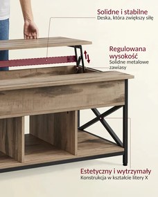 Vasagle Regulowany stół konferencyjny LUBOR, 60x100x(48-62)cm, camel brąz/czarna