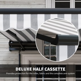 Outsunny Markiza przeciwsłoneczna Tarasowa Markiza, odporna na warunki atmosferyczne, 1 korbka, 395 x 250 x 150 cm, Szary + Biały