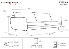 Niebieska aksamitna sofa 230 cm Vienna – Cosmopolitan Design