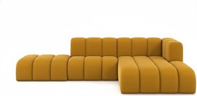 Narożnik w kształcie L z pufą Grand Mini, tkanina Salvador, Żółty, Prawy