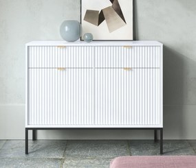 Ryflowana komoda z szafkami i szufladami KSZ104 biała/czarne nóżki