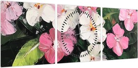 Obraz - Różowe i białe kwiaty (z zegarem) (90x30 cm)