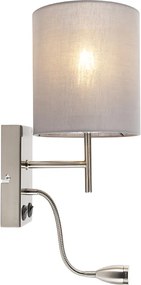 Nowoczesna lampa ścienna stalowa z szarym abażurem z bawełny - Stacca